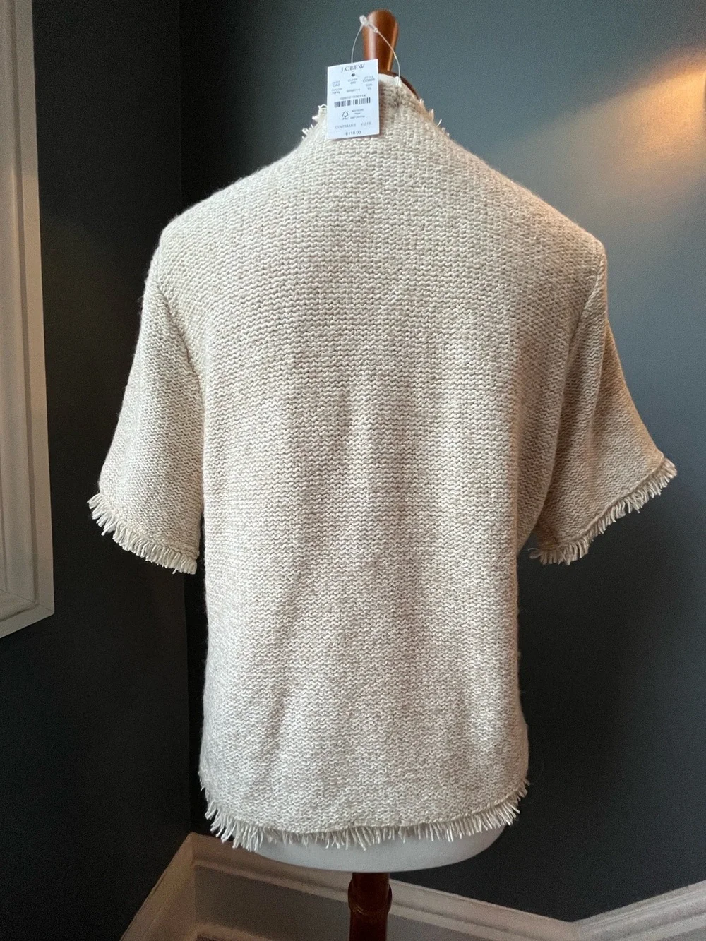 Short-Sleeve Fringe Lady Cardigan Sweater